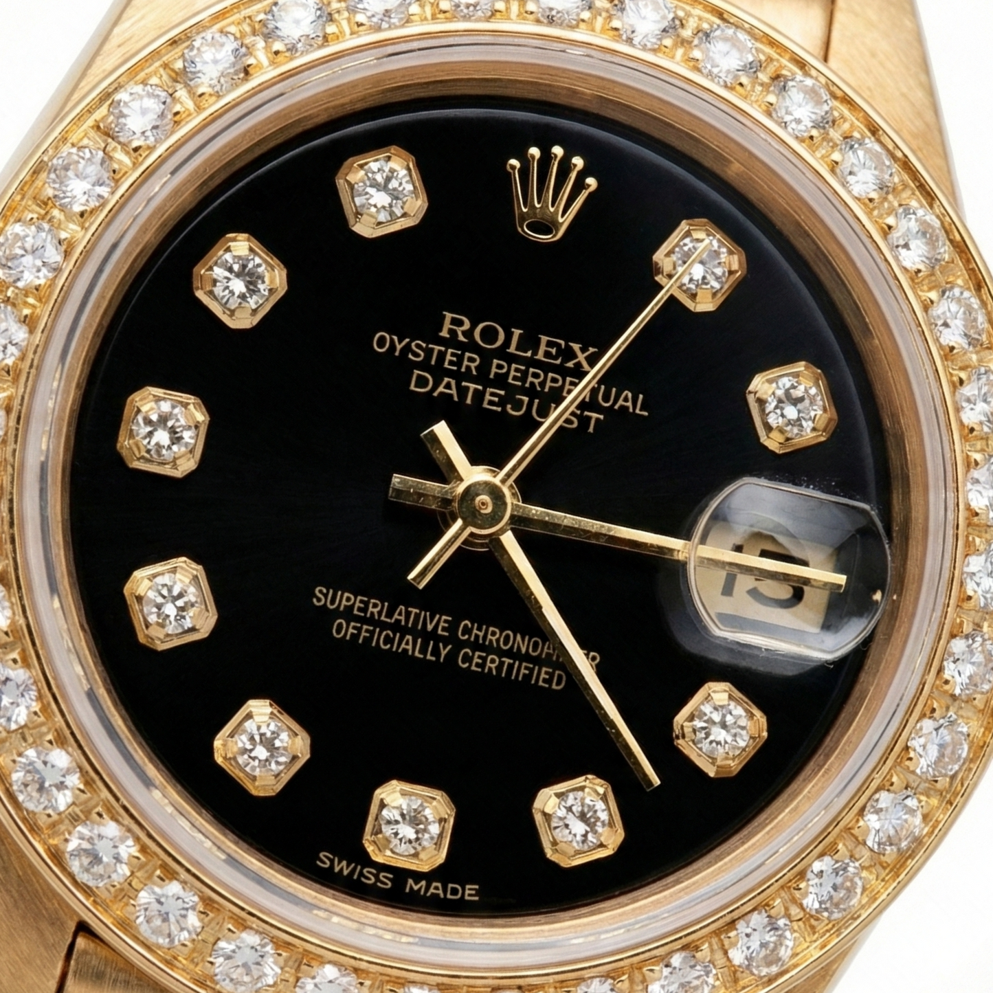 Rolex Presidential Style Watch Black Diamond Dial Bezel YG Datejust