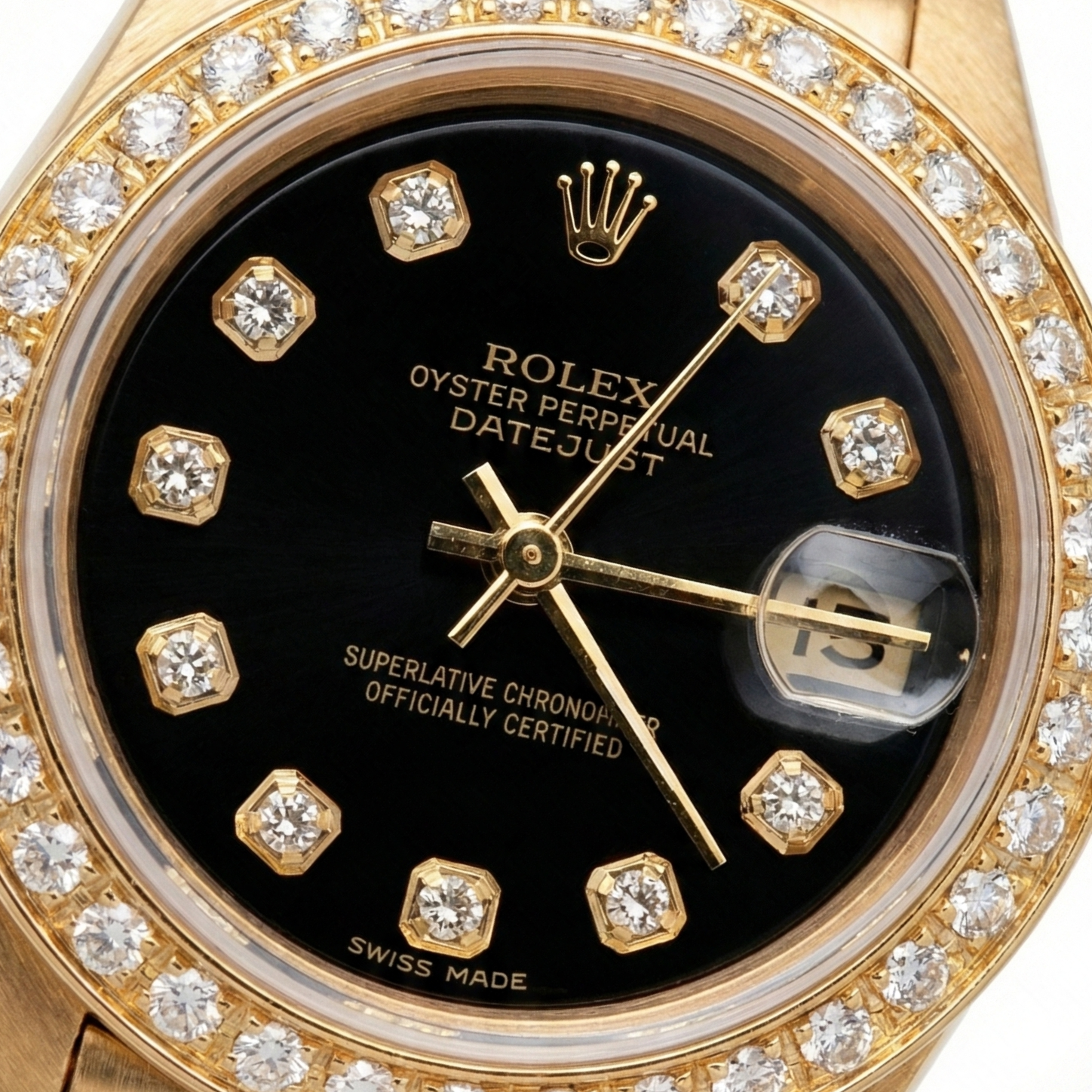 Rolex Presidential Style Watch Black Diamond Dial Bezel YG Datejust