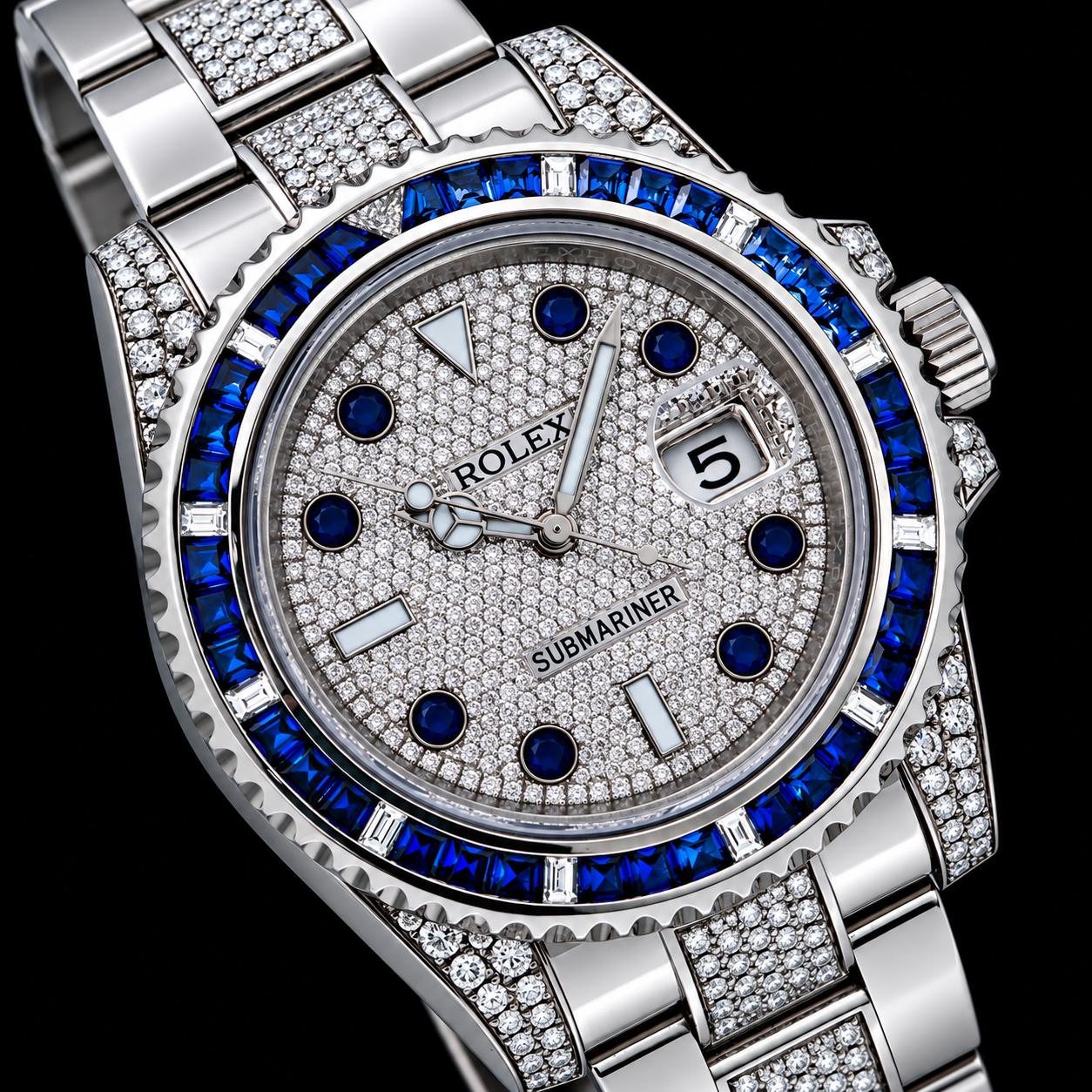 Rolex Submariner Date 116610 40mm Diamond Dial With Blue Sapphire Watch Stainless Steel Oyster Bracelet