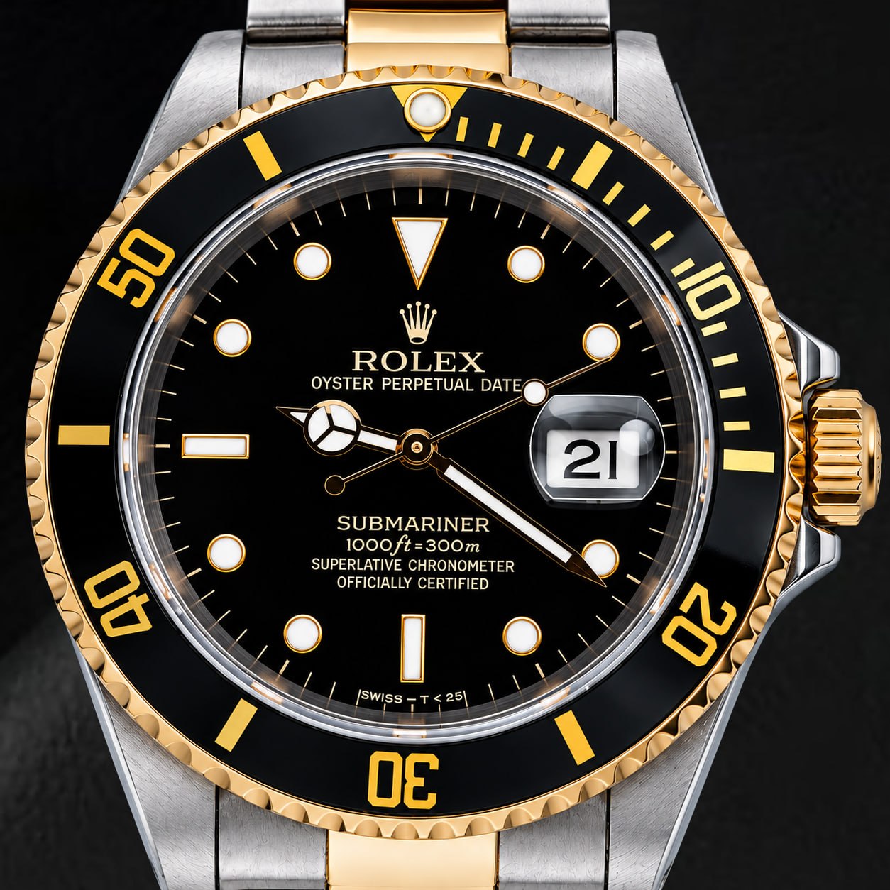 Rolex Submariner Date 16803 40mm Black Dial Two Tone Watch