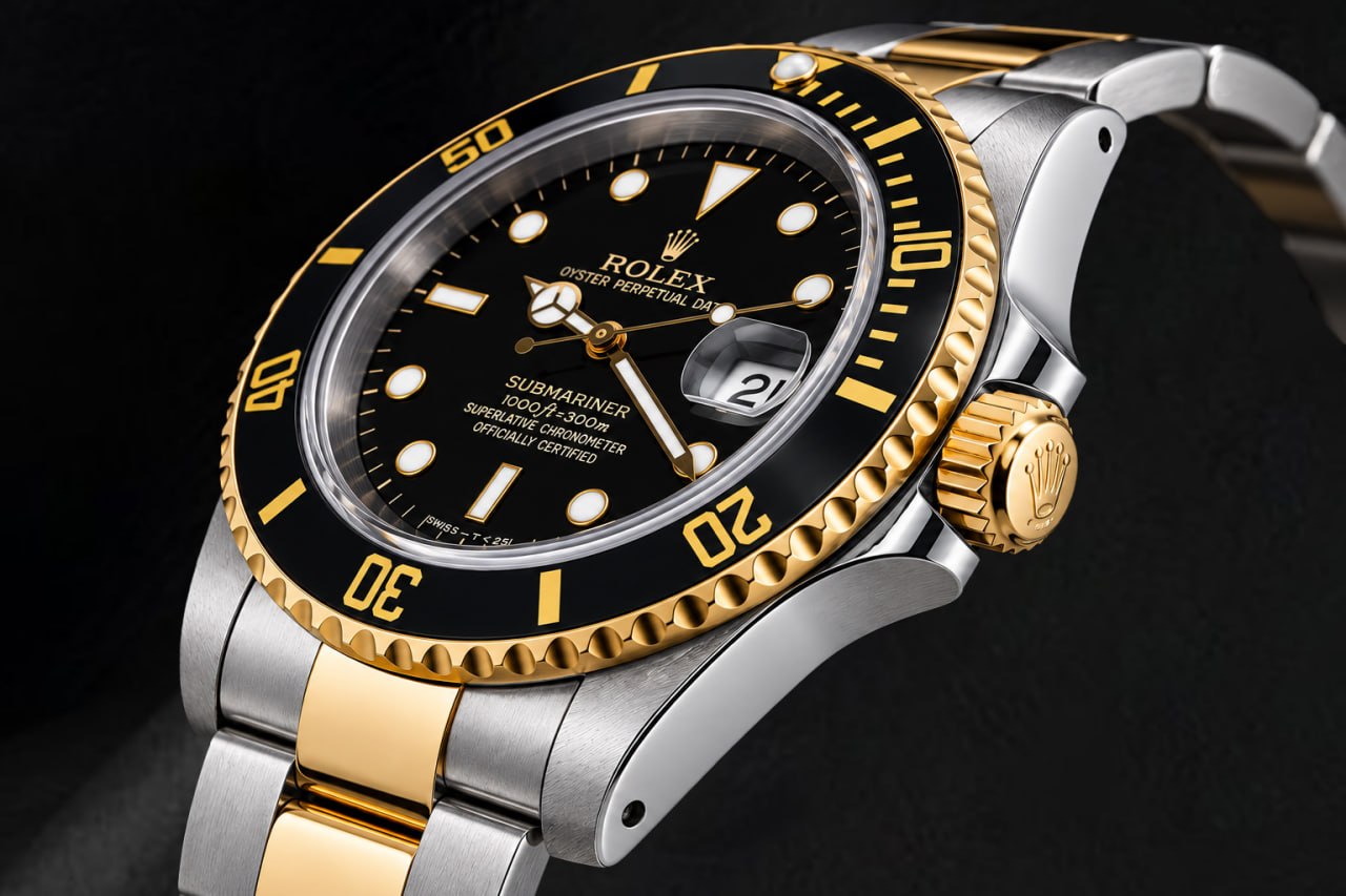 Rolex Submariner Date 16803 40mm Black Dial Two Tone Watch