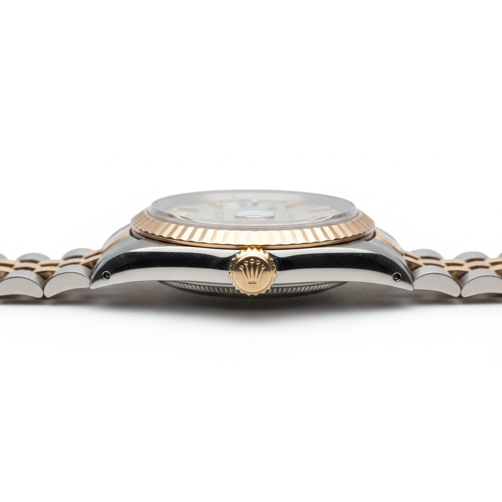 Rolex White Stick Dial Very Fine Ladies Yellow Gold Watch Jubilee