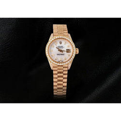 Rolex Women President Style Watch Yellow Gold Diamond Mop Dial