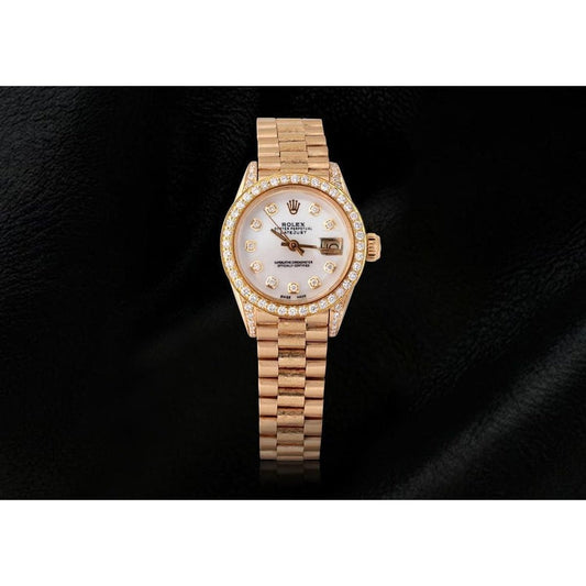 President Style Watch Yellow Gold Diamond Mop Dial