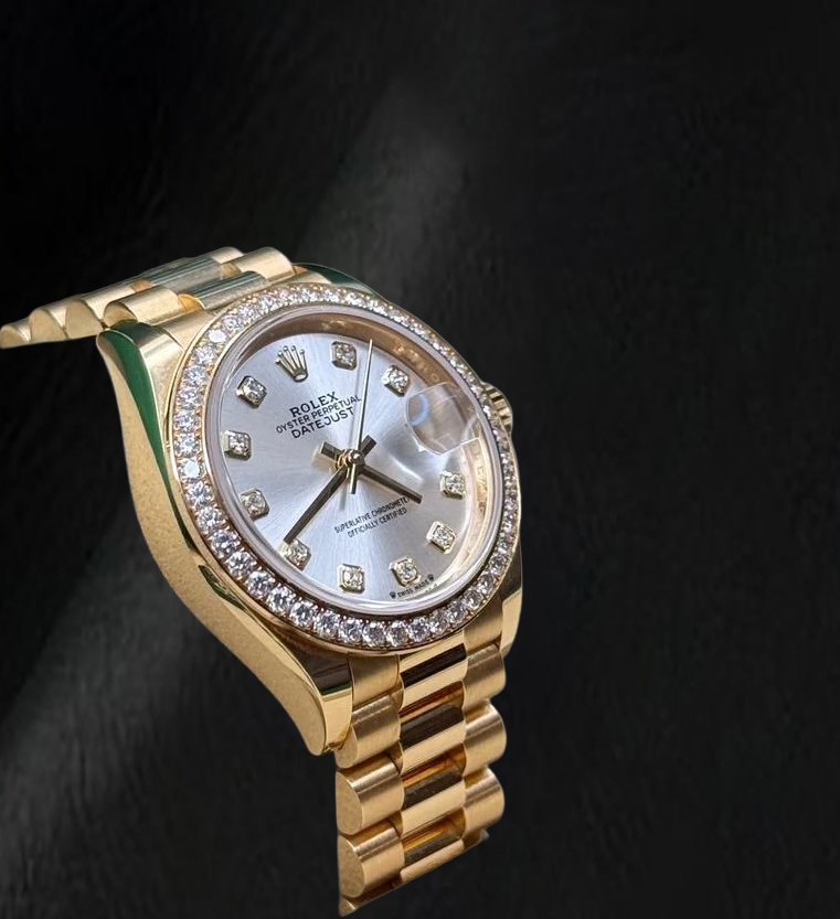 Rolex Yellow Gold Presidential 28mm Silver Diamond Dial Watch