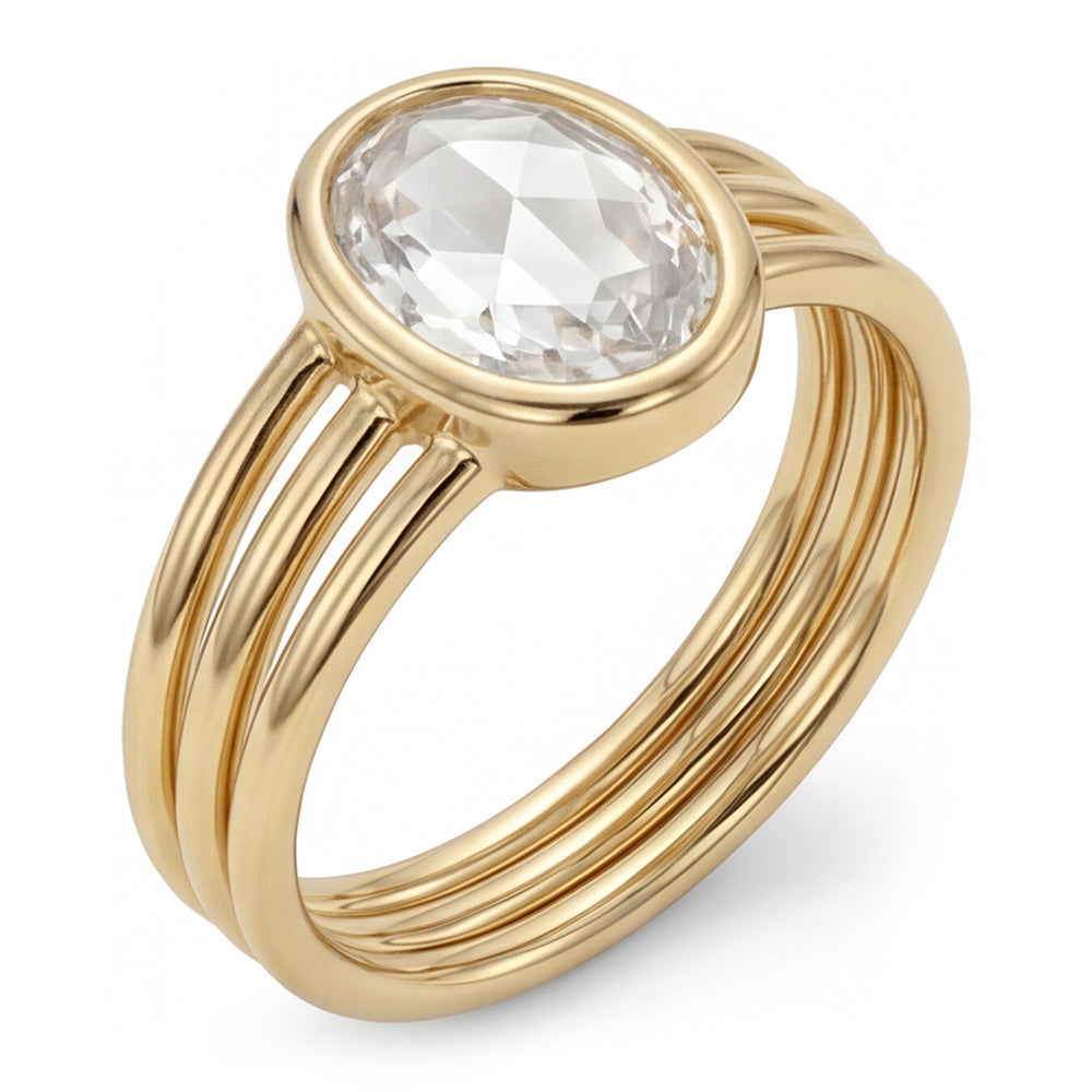 Rose Cut Single Stone Ring – Brilliant Diamond 3 ct 14K Yellow