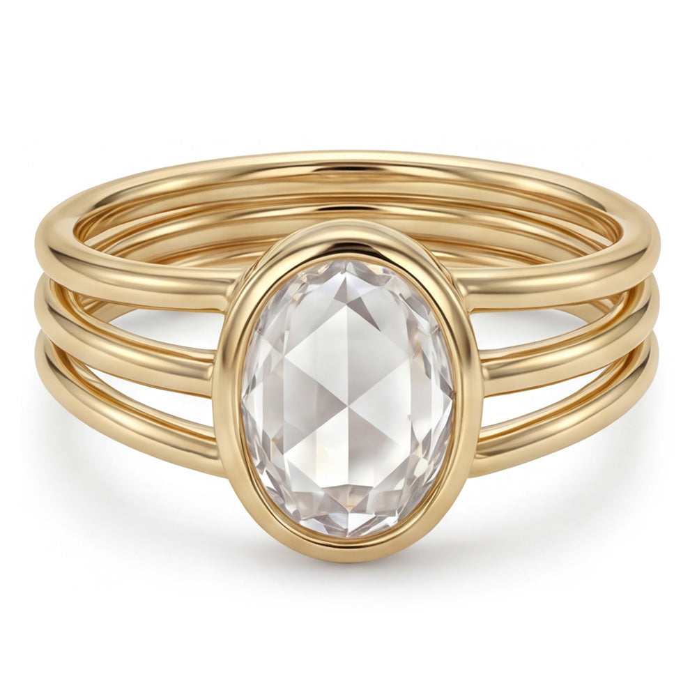 Rose Cut Single Stone Ring – Brilliant Diamond 3 ct 14K Yellow