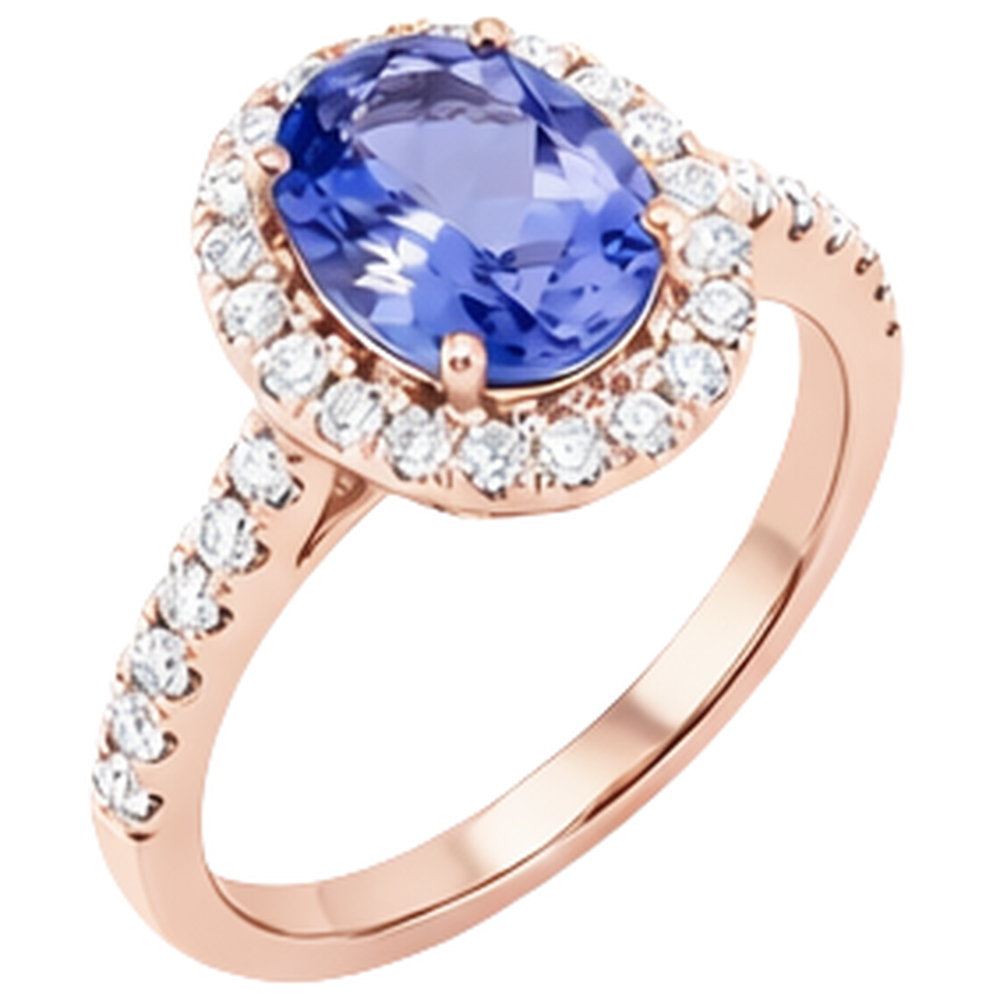 natural round tanzanite 15.40ct ring close up detail