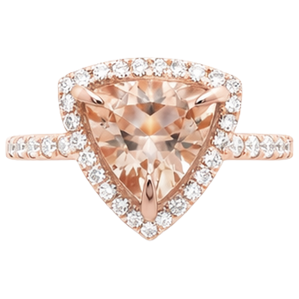 Rose Gold 14K 16.75 Ct Trillion Morganite And Round Natural Earth Mined Diamond ( Not Lab Grown )s Ring