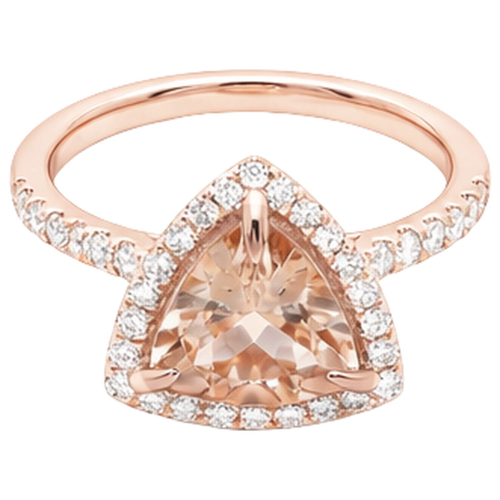 Rose Gold 14K 16.75 Ct Trillion Morganite And Round Natural Earth Mined Diamond ( Not Lab Grown )s Ring