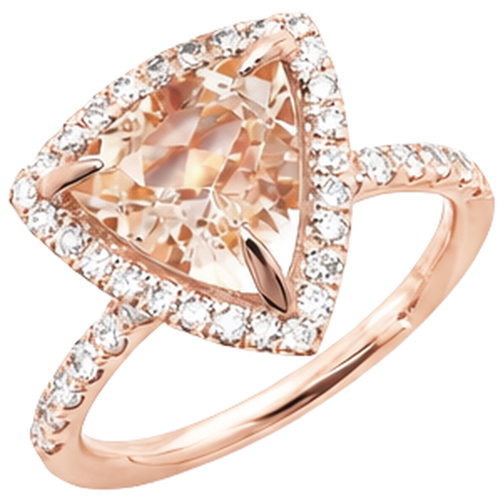 Rose Gold 14K 16.75 Ct Trillion Morganite And Round Natural Earth Mined Diamond ( Not Lab Grown )s Ring