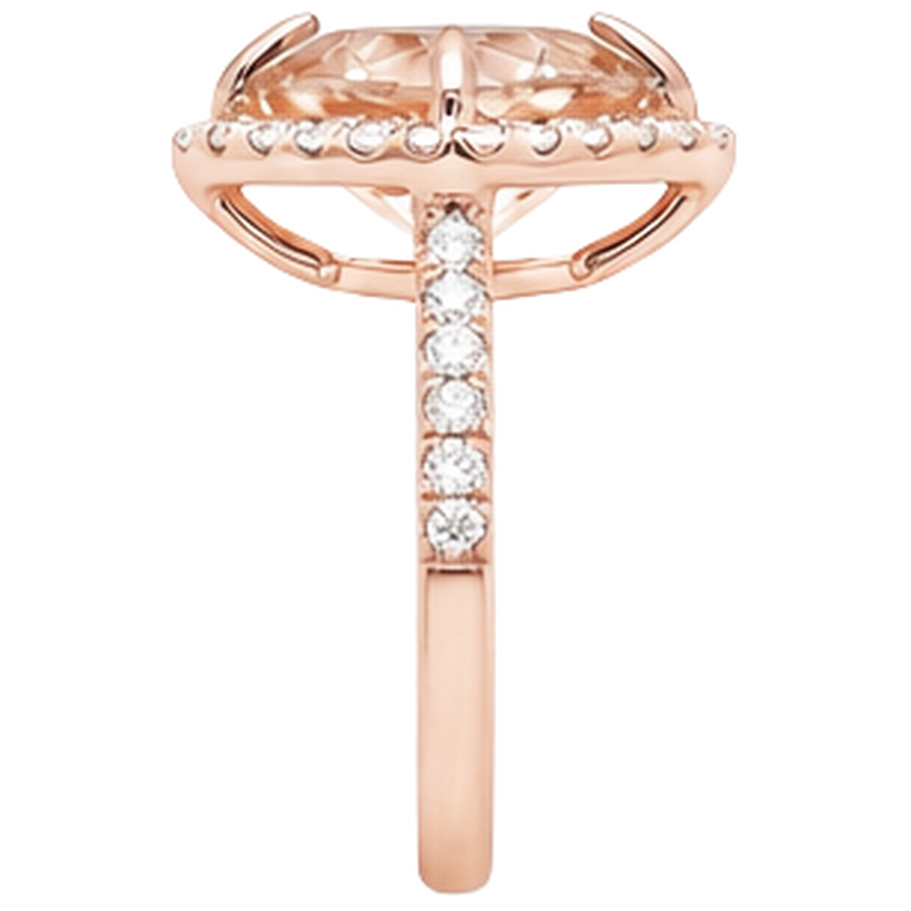 Rose Gold 14K 16.75 Ct Trillion Morganite And Round Natural Earth Mined Diamond ( Not Lab Grown )s Ring