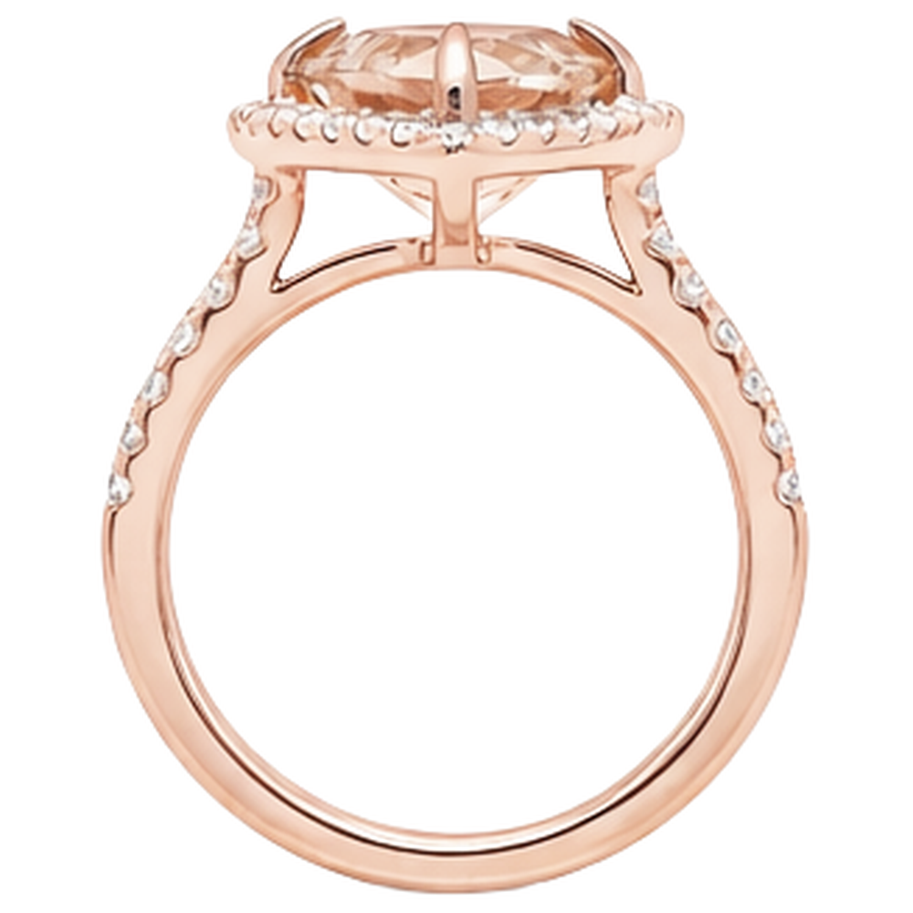 Rose Gold 14K 16.75 Ct Trillion Morganite And Round Natural Earth Mined Diamond ( Not Lab Grown )s Ring