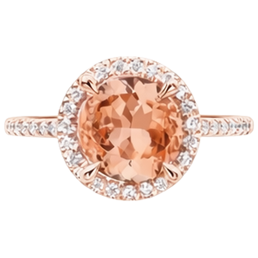 Rose Gold 14K 9 Carats Round Cut Morganite And Natural Earth Mined Diamond ( Not Lab Grown )s Ring New