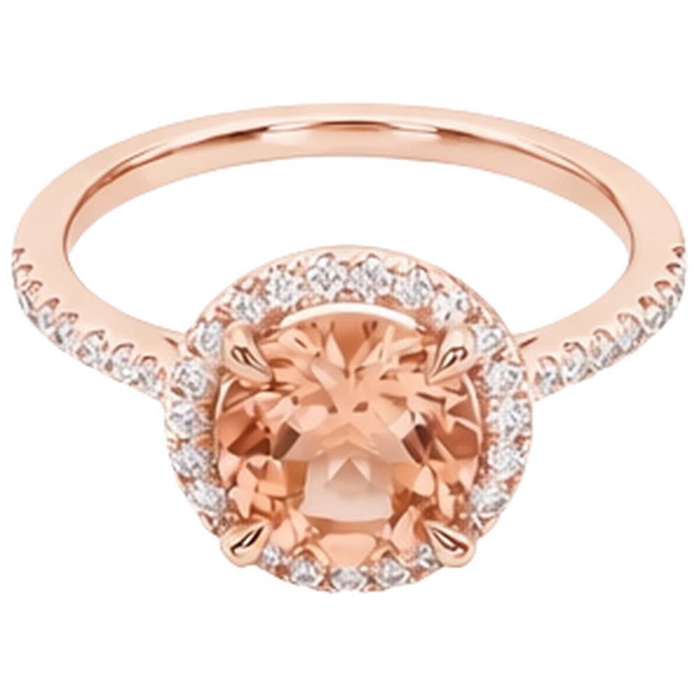 Rose Gold 14K 9 Carats Round Cut Morganite And Natural Earth Mined Diamond ( Not Lab Grown )s Ring New
