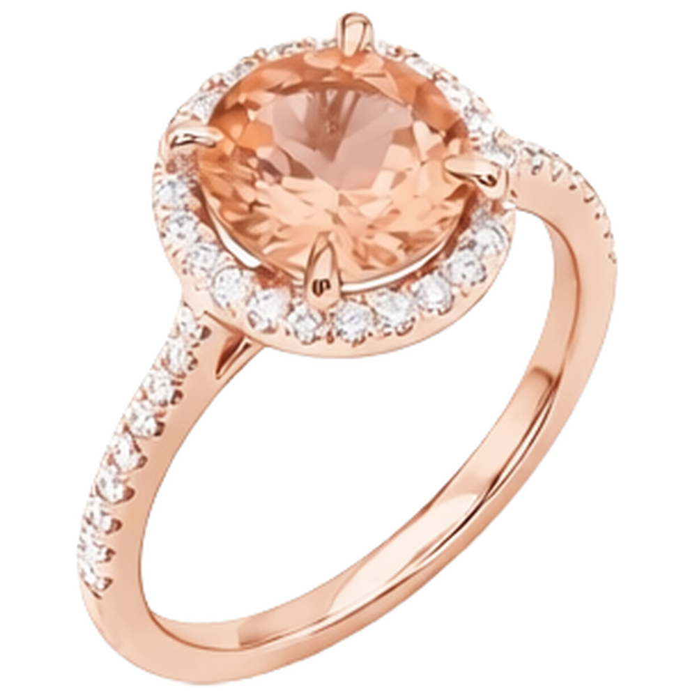 Rose Gold 14K 9 Carats Round Cut Morganite And Natural Earth Mined Diamond ( Not Lab Grown )s Ring New