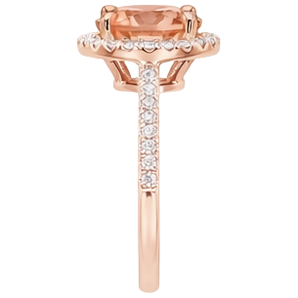 Rose Gold 14K 9 Carats Round Cut Morganite And Natural Earth Mined Diamond ( Not Lab Grown )s Ring New