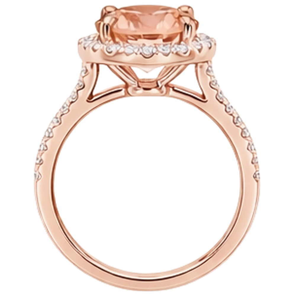 Rose Gold 14K 9 Carats Round Cut Morganite And Natural Earth Mined Diamond ( Not Lab Grown )s Ring New