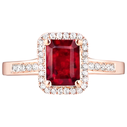 Rose Gold 14K Emerald Cut Red Ruby And Natural Earth Mined Diamond ( Not Lab Grown ) Wedding Ring 5 Ct