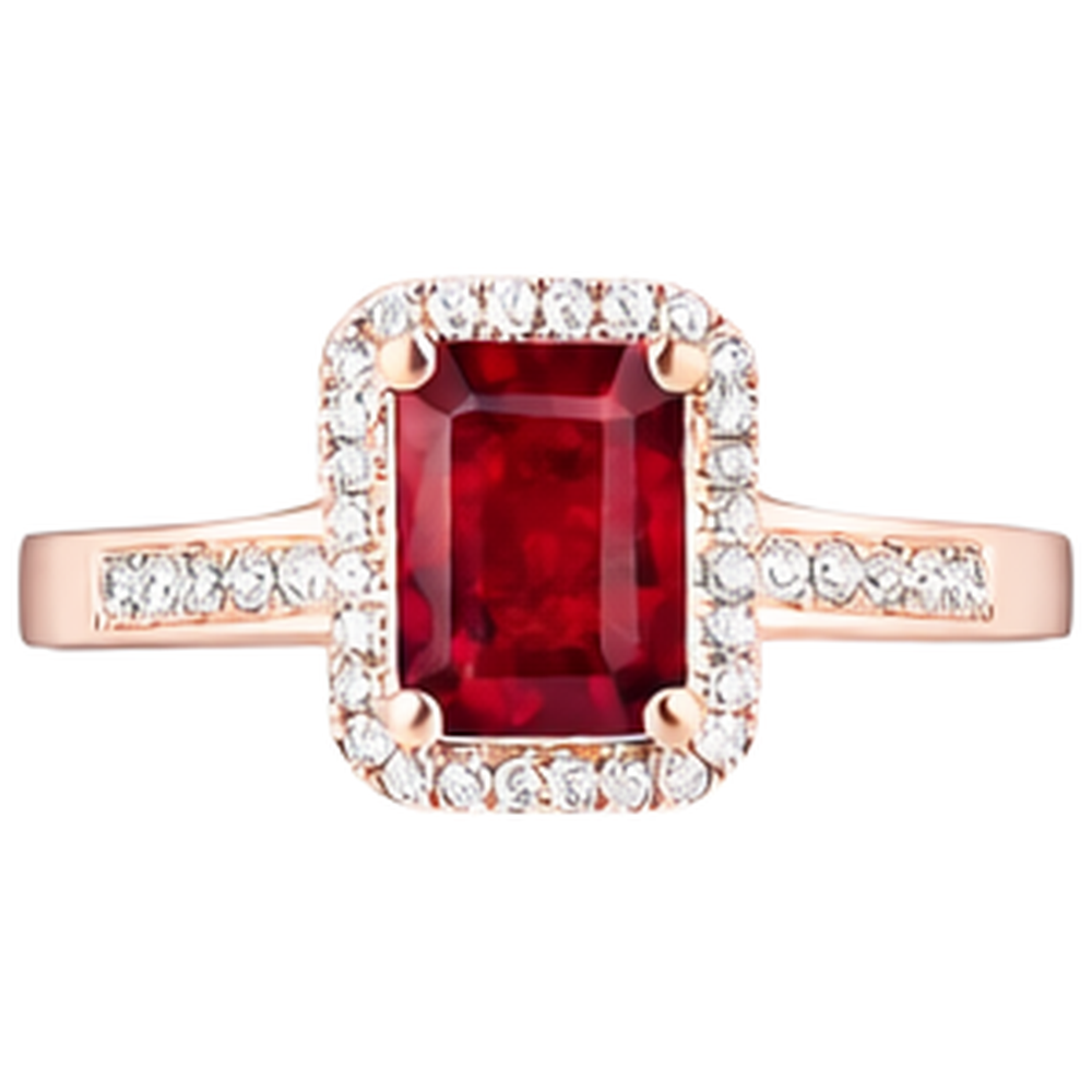 Rose Gold 14K Emerald Cut Red Ruby And Natural Earth Mined Diamond ( Not Lab Grown ) Wedding Ring 5 Ct