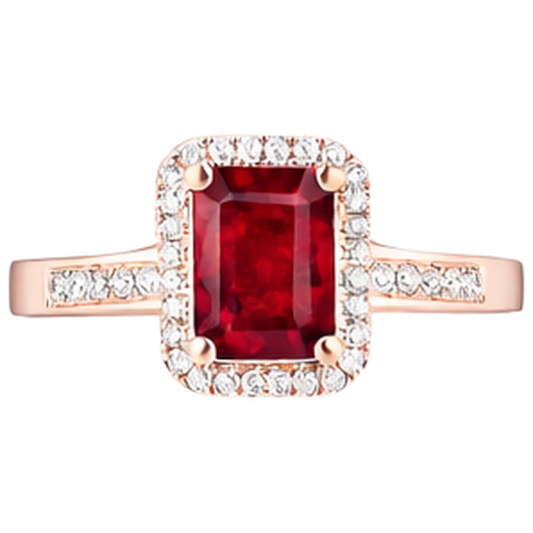 Rose Gold 14K Emerald Cut Red Ruby And Natural Earth Mined Diamond ( Not Lab Grown ) Wedding Ring 5 Ct