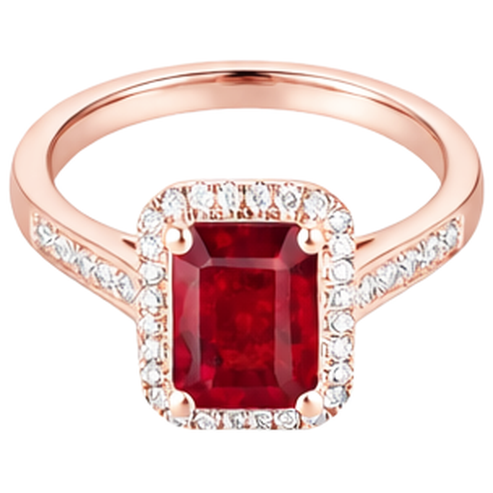 Rose Gold 14K Emerald Cut Red Ruby And Natural Earth Mined Diamond ( Not Lab Grown ) Wedding Ring 5 Ct