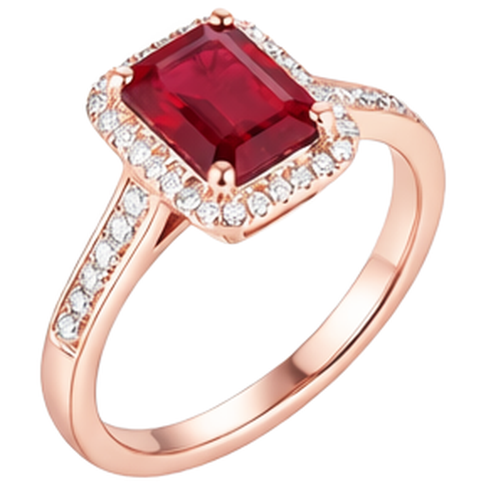 Rose Gold 14K Emerald Cut Red Ruby And Natural Earth Mined Diamond ( Not Lab Grown ) Wedding Ring 5 Ct