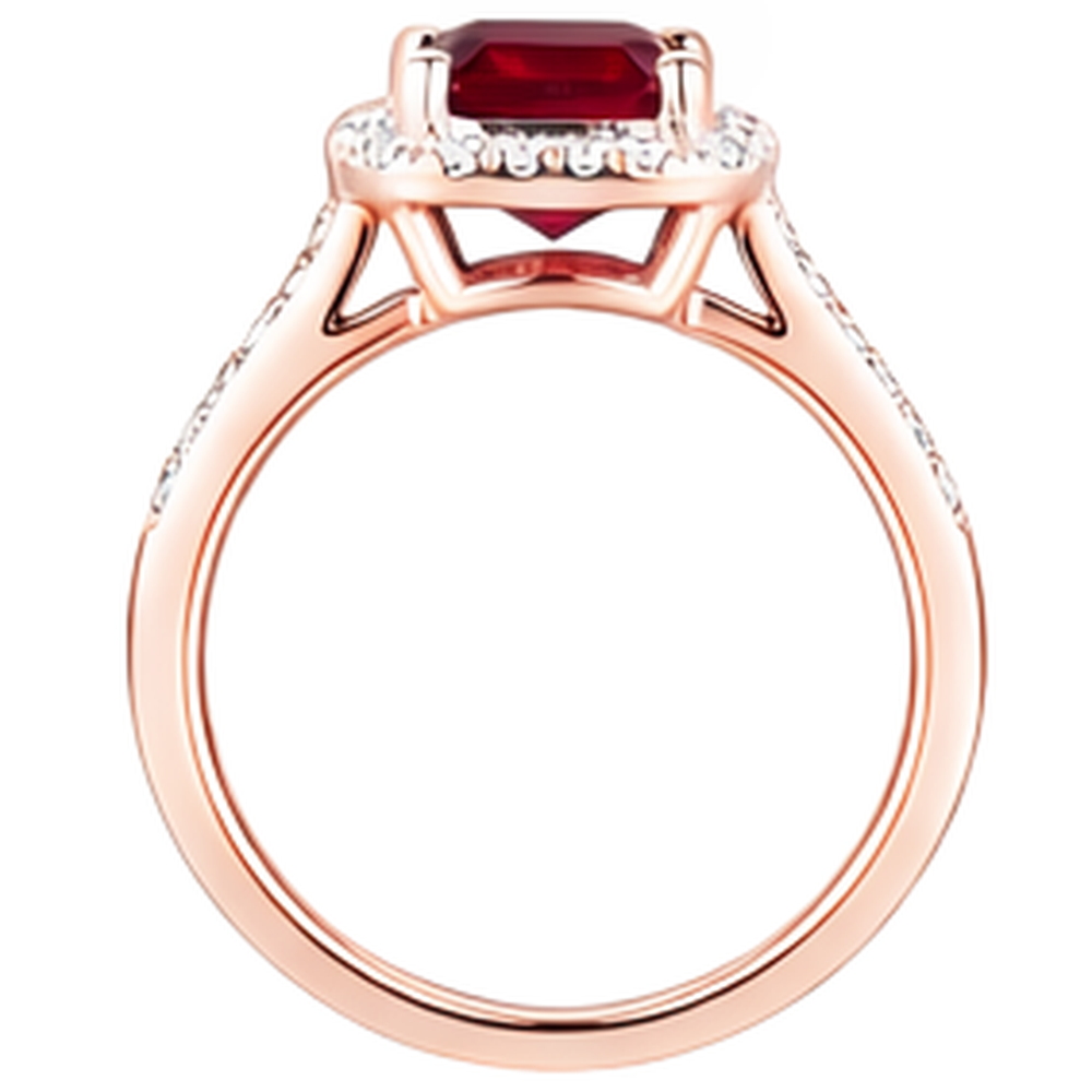 Rose Gold 14K Emerald Cut Red Ruby And Natural Earth Mined Diamond ( Not Lab Grown ) Wedding Ring 5 Ct