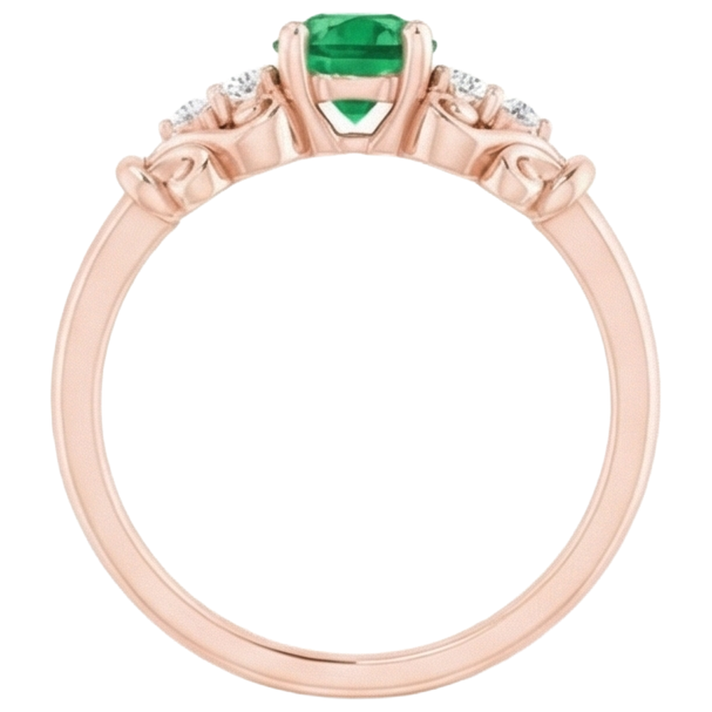 natural round emerald 1.40ct ring on white background