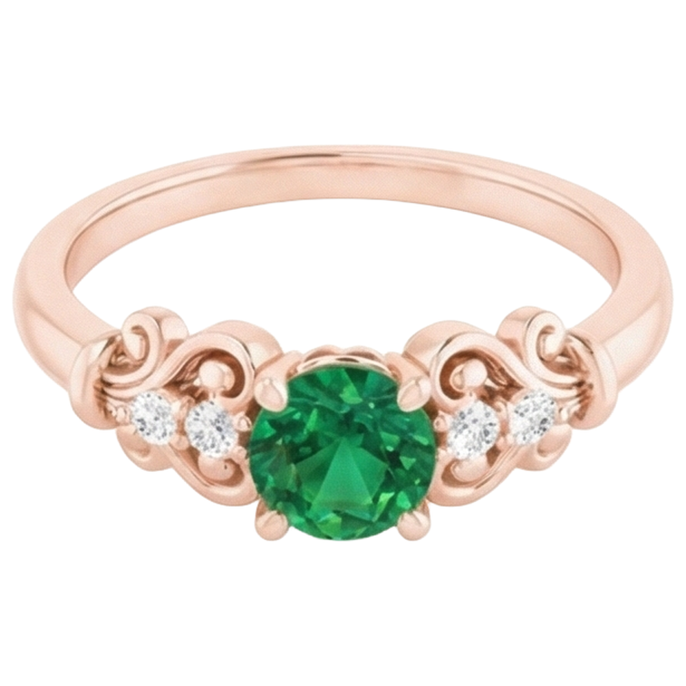 natural round emerald 1.40ct ring close up detail