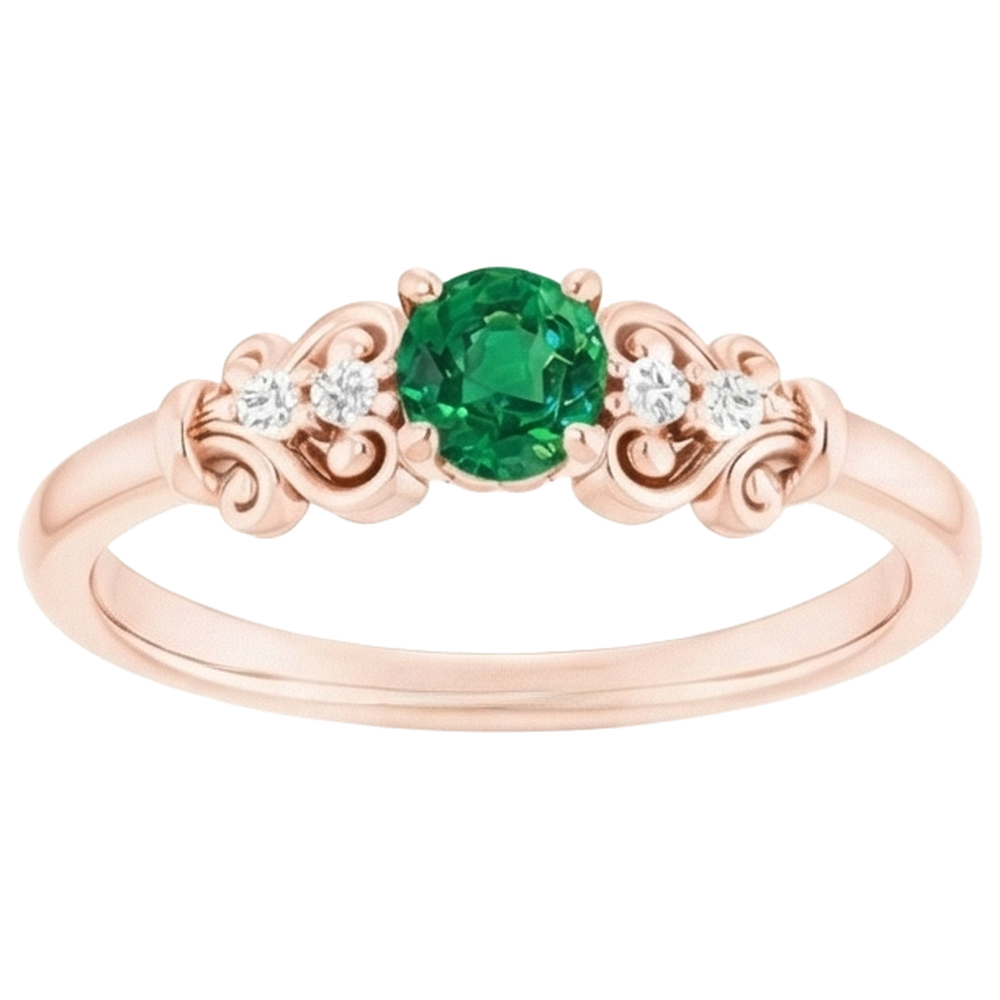 natural round emerald 1.40ct ring top view
