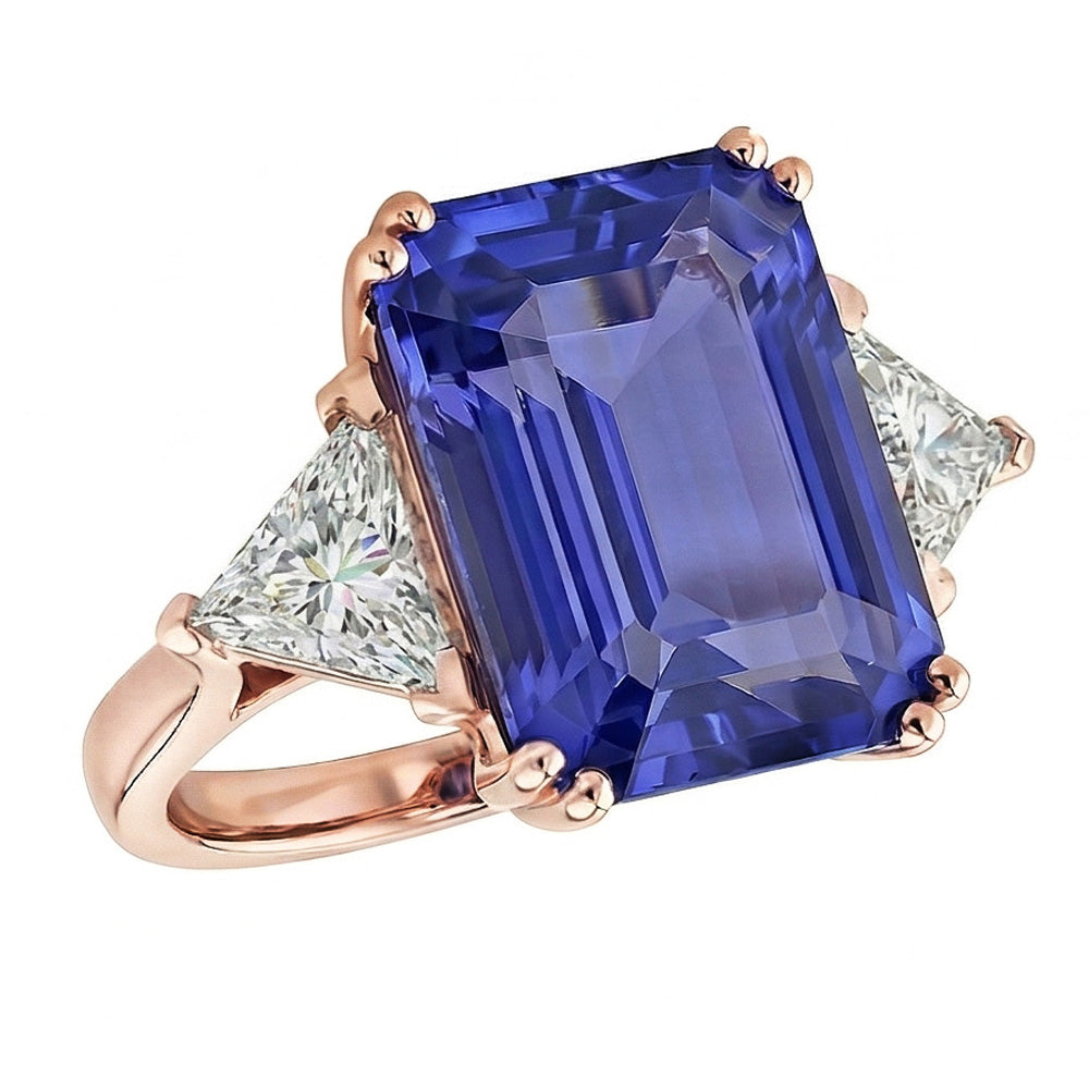 Rose Gold 3 Stone Anniversary Ring Blue Sapphire Natural Earth Mined Diamond ( Not Lab Grown )s 3.50 Carats