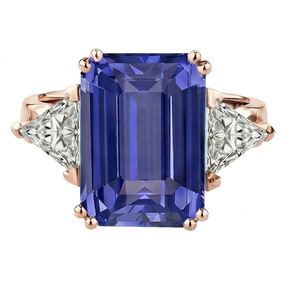 Rose Gold 3 Stone Anniversary Ring Blue Sapphire Natural Earth Mined Diamond ( Not Lab Grown )s 3.50 Carats