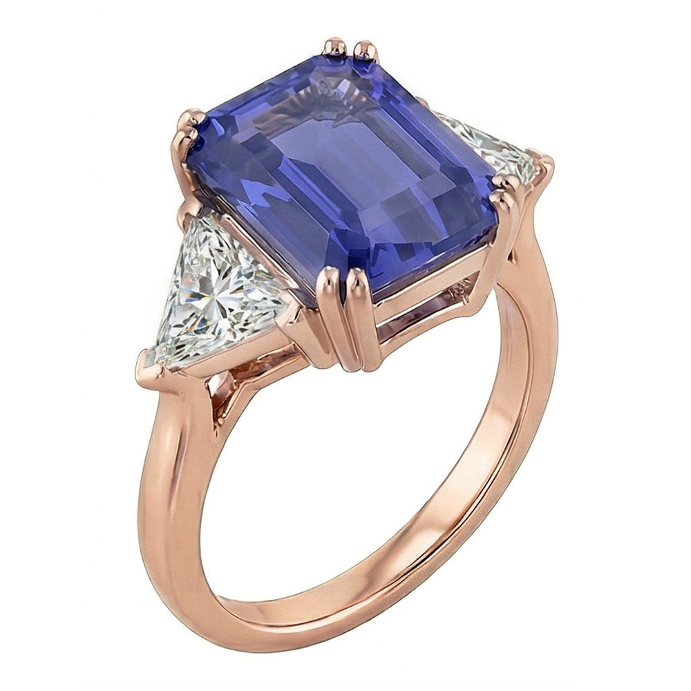 Rose Gold 3 Stone Anniversary Ring Blue Sapphire Natural Earth Mined Diamond ( Not Lab Grown )s 3.50 Carats