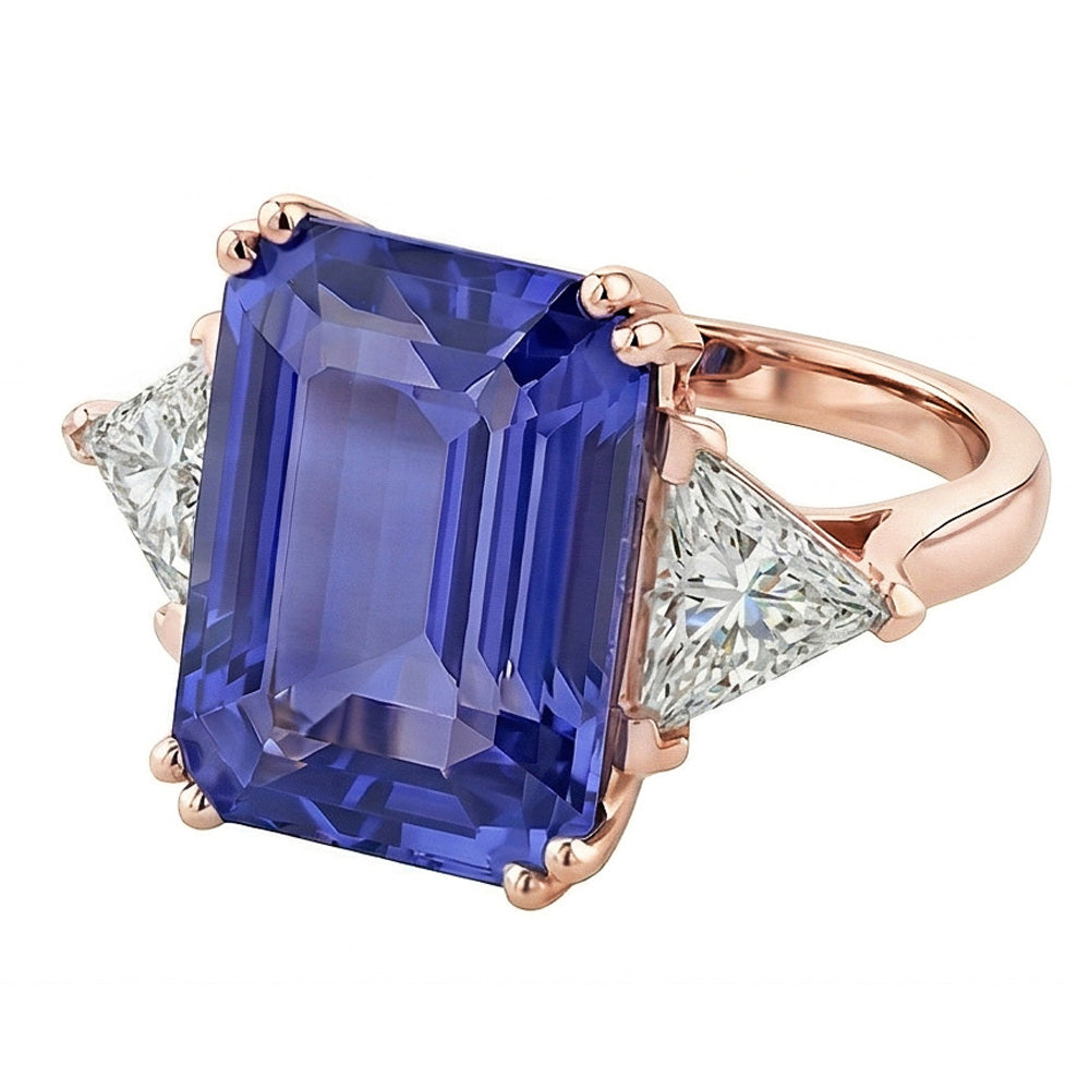 Rose Gold 3 Stone Anniversary Ring Blue Sapphire Natural Earth Mined Diamond ( Not Lab Grown )s 3.50 Carats