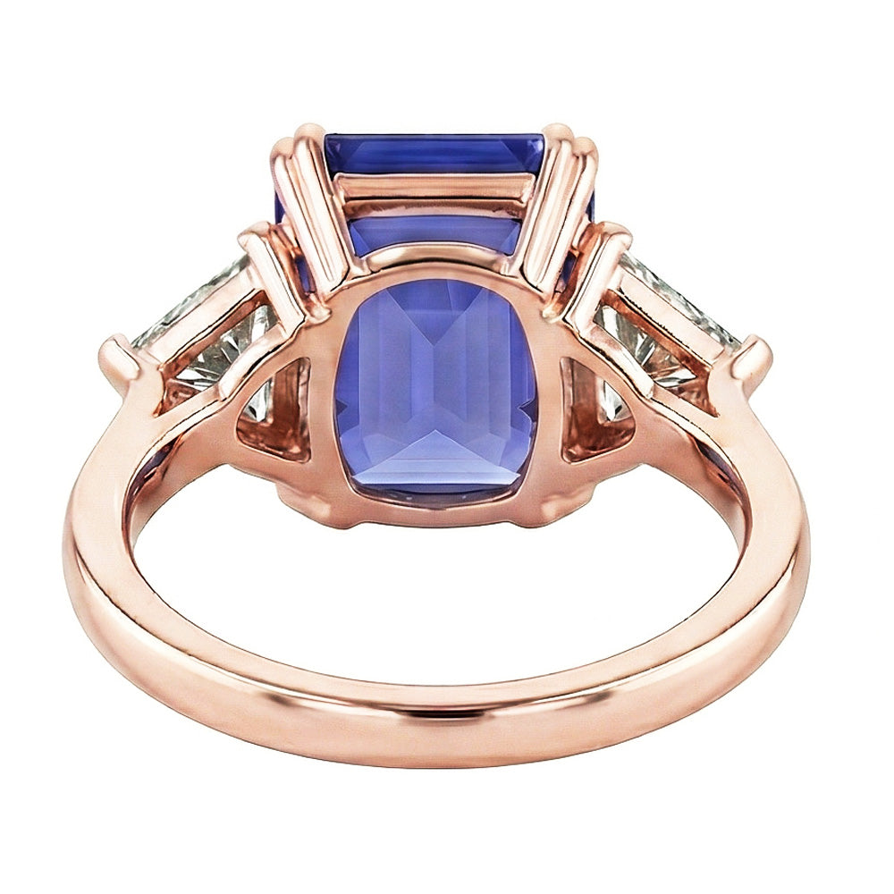 Rose Gold 3 Stone Anniversary Ring Blue Sapphire Natural Earth Mined Diamond ( Not Lab Grown )s 3.50 Carats