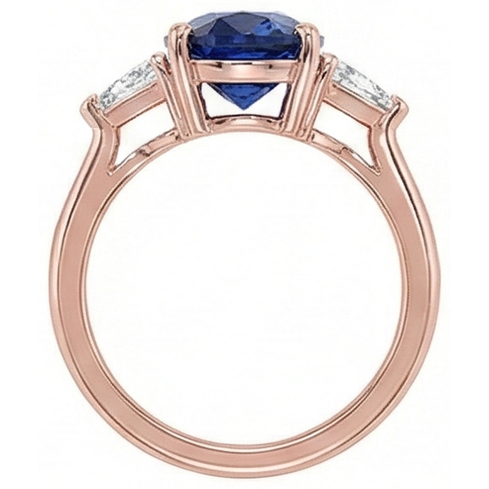 Rose Gold 3 Stone Ring Oval Blue Sapphire & Natural Earth Mined Diamond ( Not Lab Grown ) 8.25 Carats