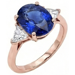 Rose Gold 3 Stone Ring Oval Blue Sapphire & Natural Earth Mined Diamond ( Not Lab Grown ) 8.25 Carats
