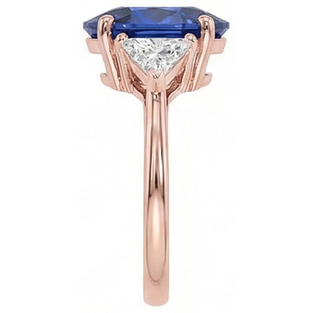 Rose Gold 3 Stone Ring Oval Blue Sapphire & Natural Earth Mined Diamond ( Not Lab Grown ) 8.25 Carats
