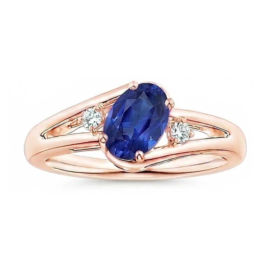 Rose Gold 3 Stone Wedding Ring 2.25 Carats Oval Blue Sapphire Jewelry