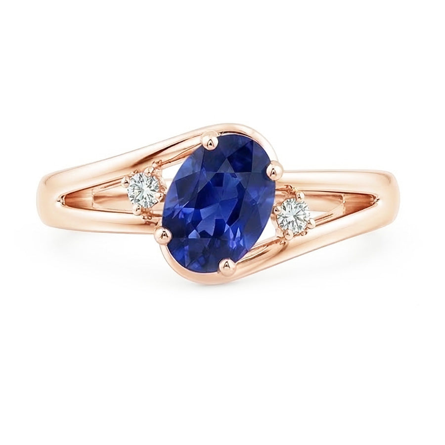 Rose Gold 3 Stone Wedding Ring 2.25 Carats Oval Blue Sapphire Jewelry