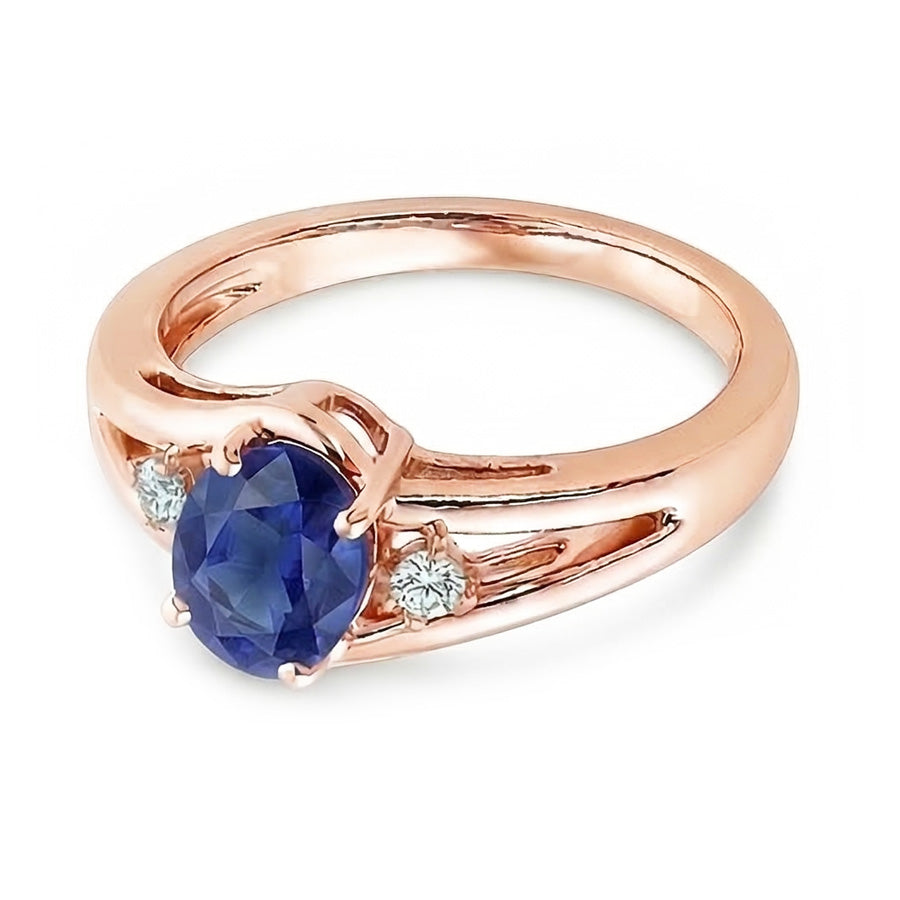 Rose Gold 3 Stone Wedding Ring 2.25 Carats Oval Blue Sapphire Jewelry