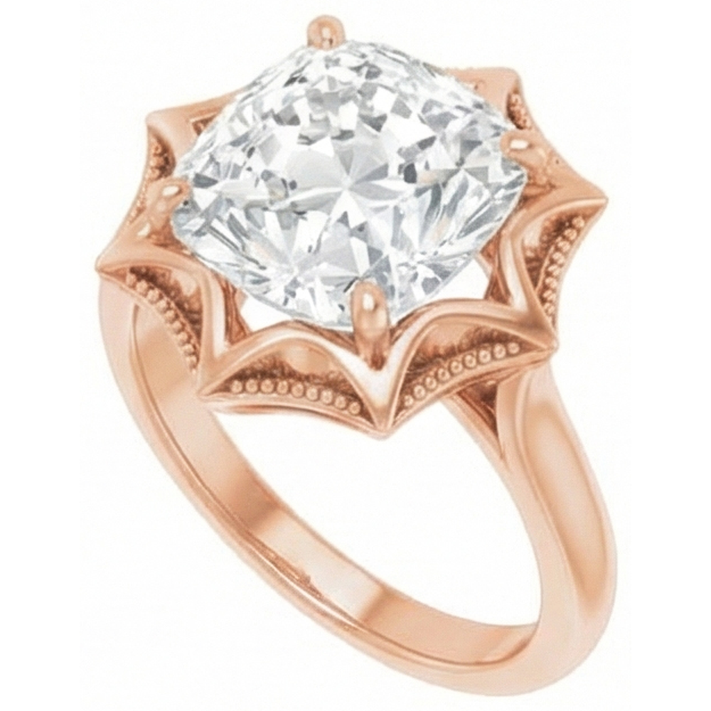 Cushion Cut Diamond ring in 14K Rose Gold – front view