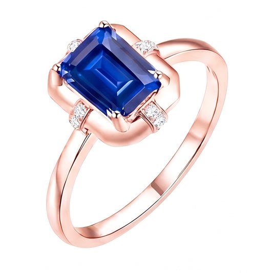 Rose Gold Gemstone Ring Ceylon Sapphire & Round Natural Earth Mined Diamond ( Not Lab Grown )s 2.50 Carats