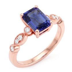 Rose Gold Gemstone Ring Emerald Blue Sapphire With Accents 3.50 Carats