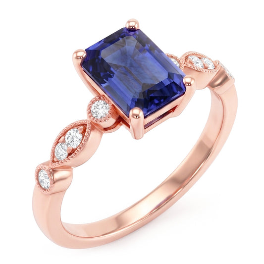 Rose Gold Gemstone Ring Emerald Blue Sapphire With Accents 3.50 Carats
