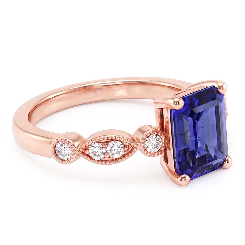 Rose Gold Gemstone Ring Emerald Blue Sapphire With Accents 3.50 Carats