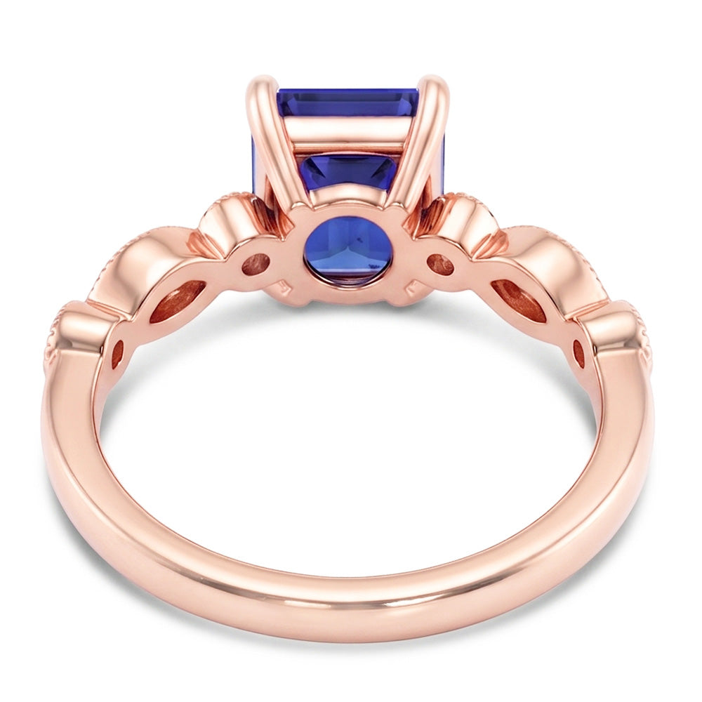 Rose Gold Gemstone Ring Emerald Blue Sapphire With Accents 3.50 Carats