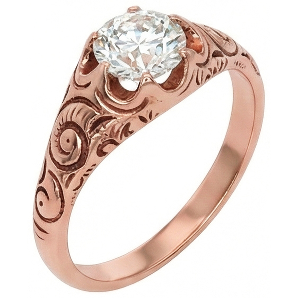 Rose Gold Gypsy Solitaire Ring Old Cut Natural Earth Mined Diamond Vintage Style 1 Carat
