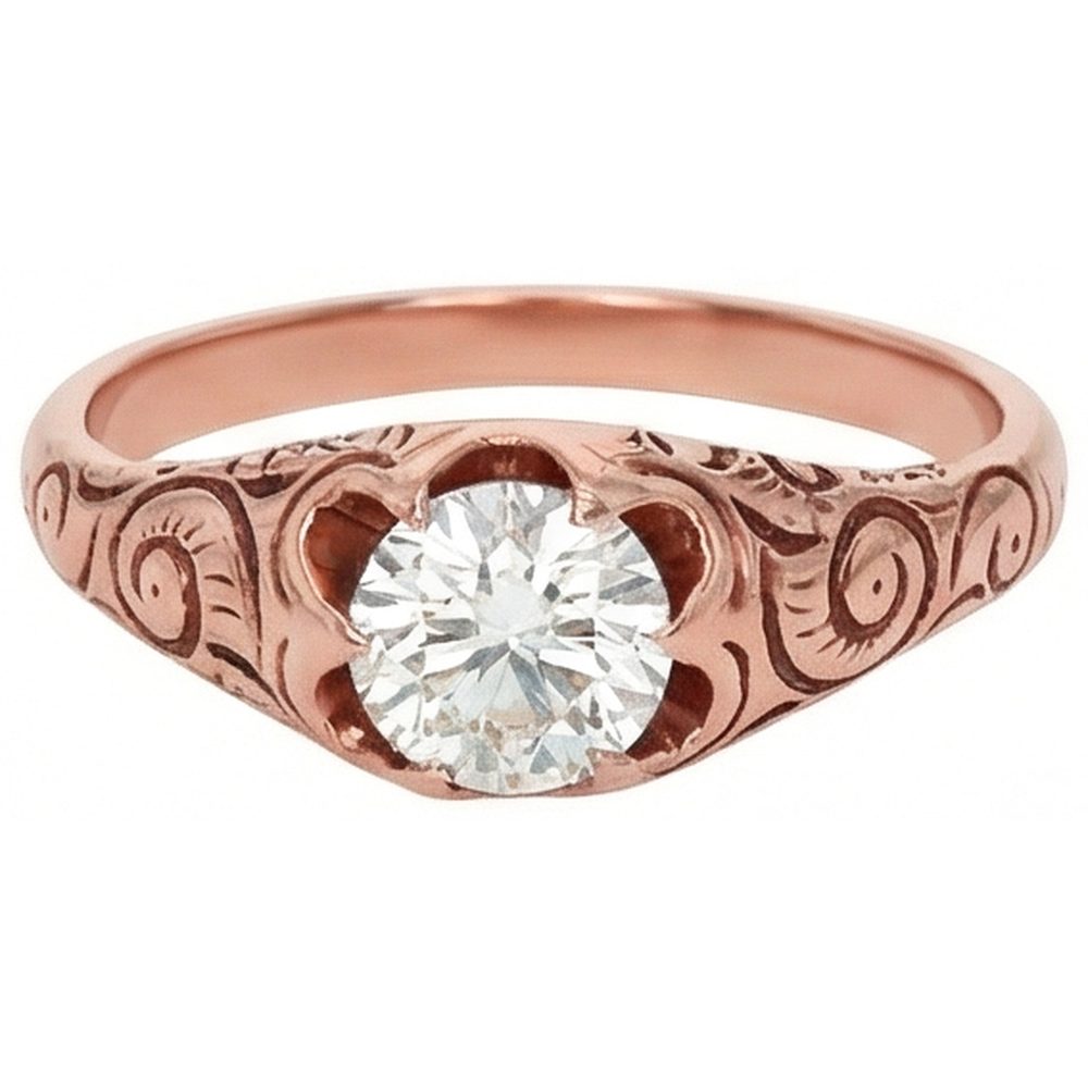 Rose Gold Gypsy Solitaire Ring Old Cut Real Natural Earth Mined Diamond ( Not Lab Grown ) Vintage Style 1 Carat